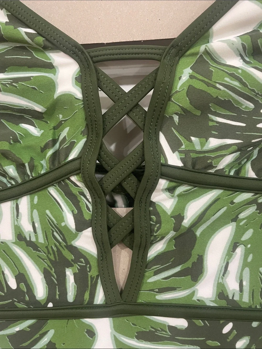🍉 Adore Me Olive Green Tropical Lace-Up One-Piece Swimsuit